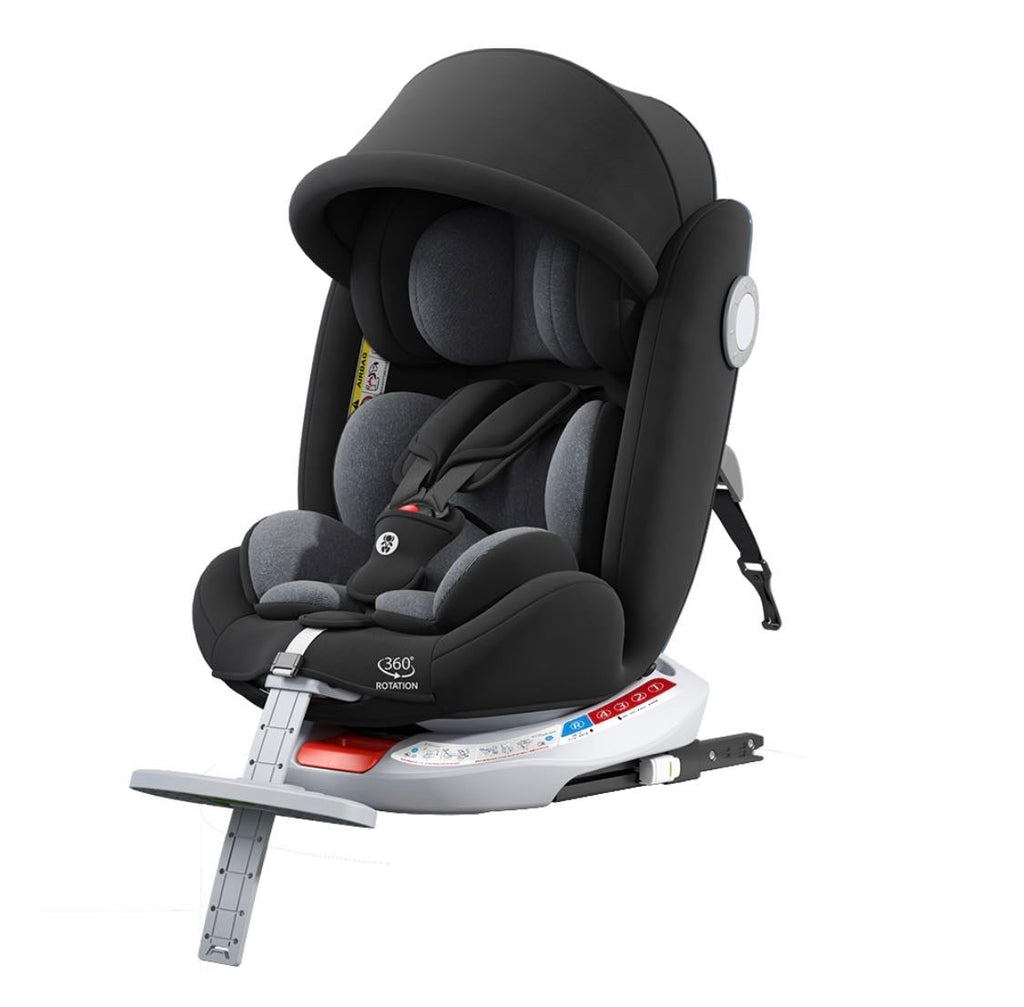 Black 360 Spin Rotating Car Seat with Sun Shade + Footrest and ISOFIX